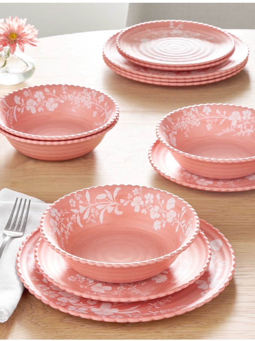 The Pioneer Woman Coral Pink Floral Melamine Dinnerware Set